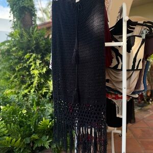Mustard Seed Black Crochet Fringe Maxi Skirt (Size M)